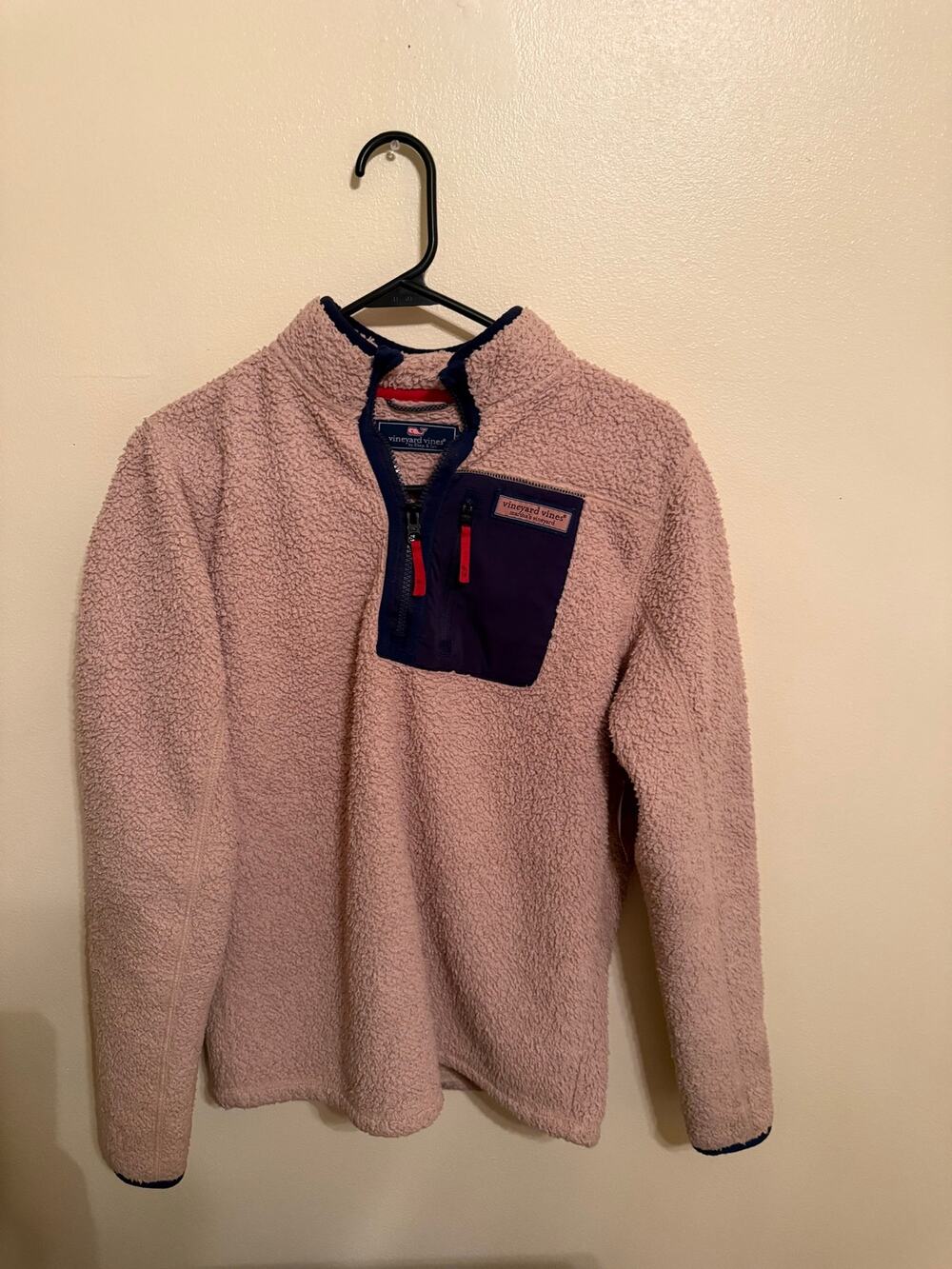 Vineyard Vines Women’s Sherpa Fleece Pullover Pink Navy Approx S/M